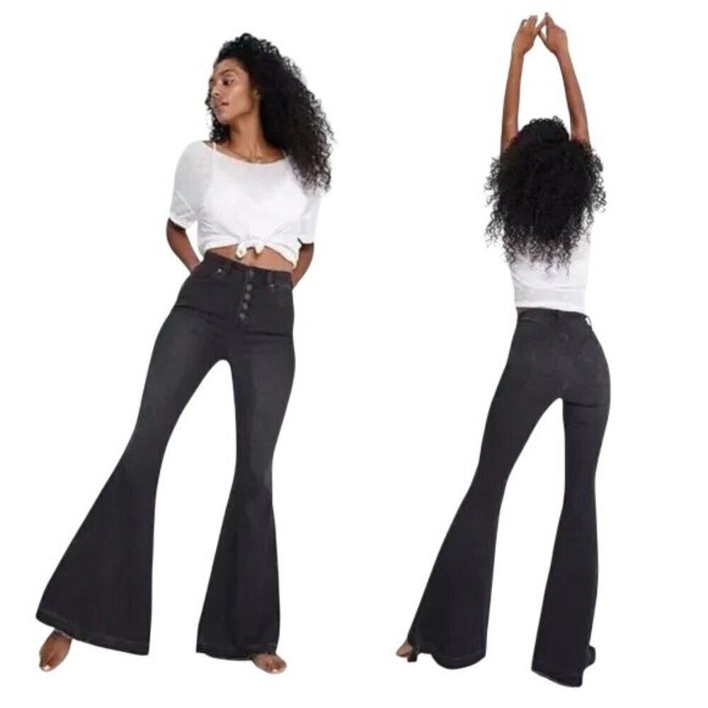 Free People Irreplaceable Black High Waist Flare Jeans